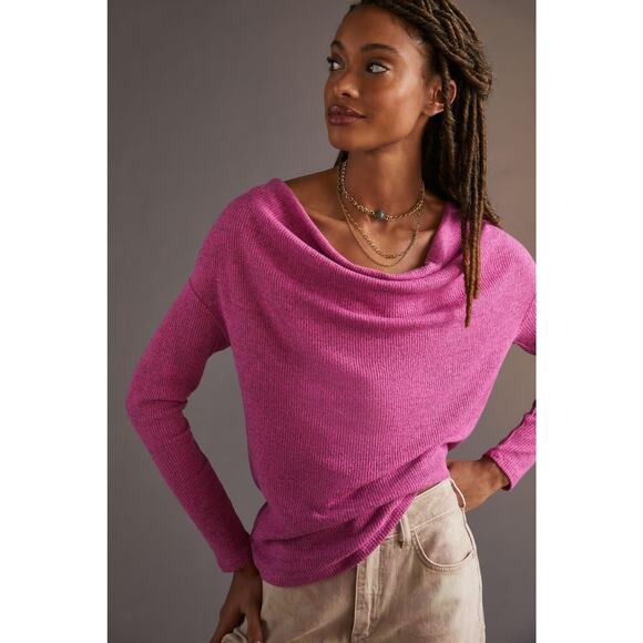 NEW Anthropologie Cozy Pink Draped Cowl Neck Top - Large - Picture 3 of 6